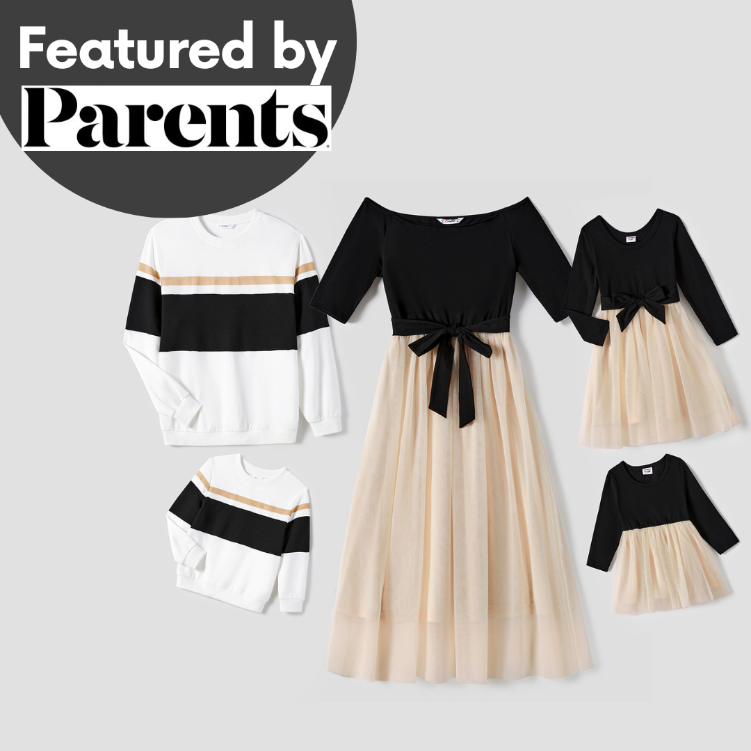 Family Matching Black-Almond Mesh Skirt and Classic Tops Set: Baby Girl:12-18M