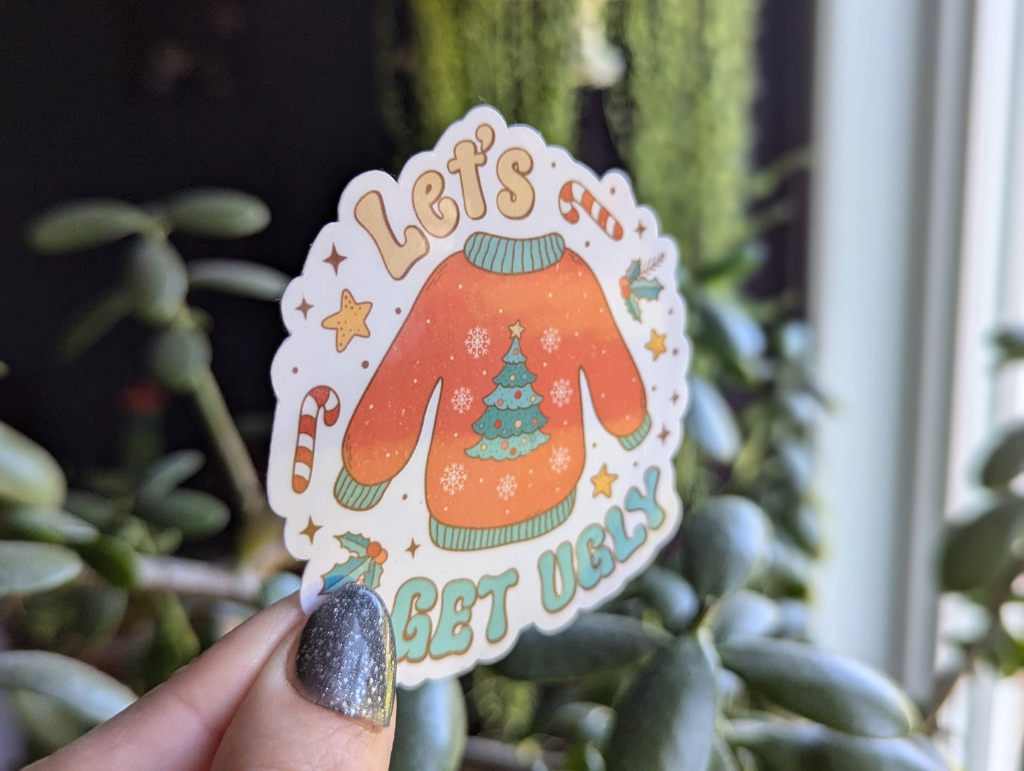 Let's get ugly Christmas sweater vinyl sticker for holidays: Loose