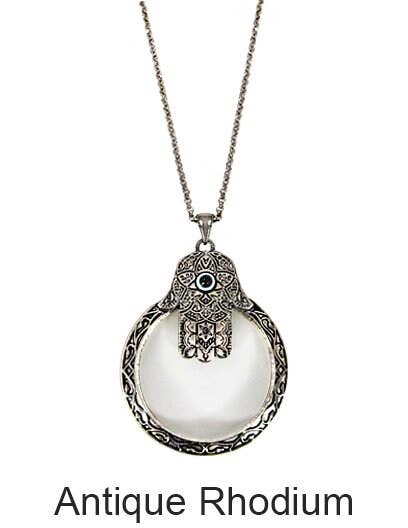 Hamsa  6 Times Magnifier Magnifying Glass Pendant Necklace: Antique Gold