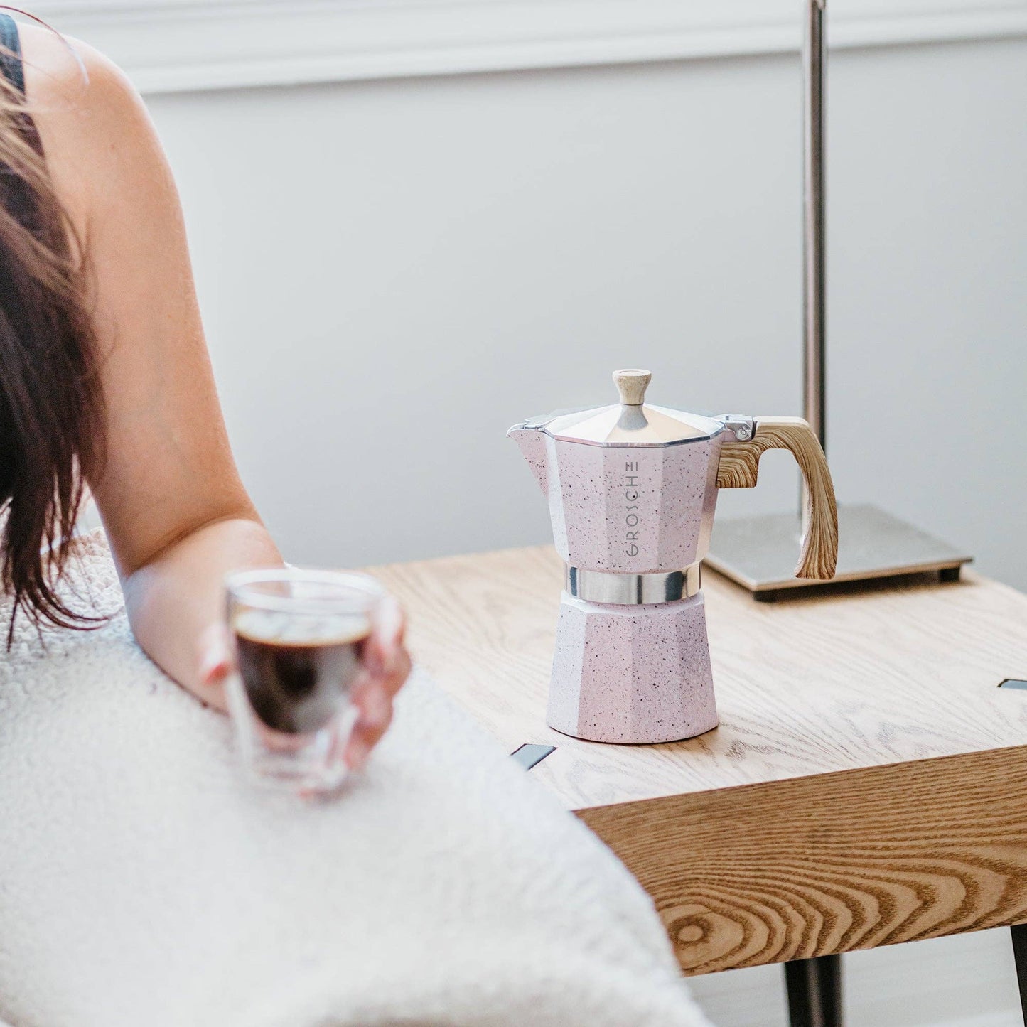 MILANO STONE Stovetop Espresso Maker  - Blush Pink: 6 cup