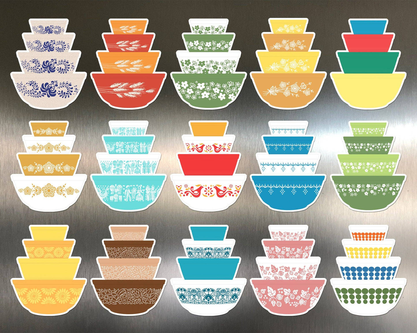 Pyrex-Inspired Bowl Stack Magnet – Retro Fridge Decor: Gooseberry