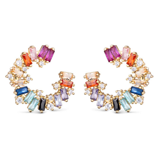 Multi-Color CZ Open Circle Earrings -  Gold
