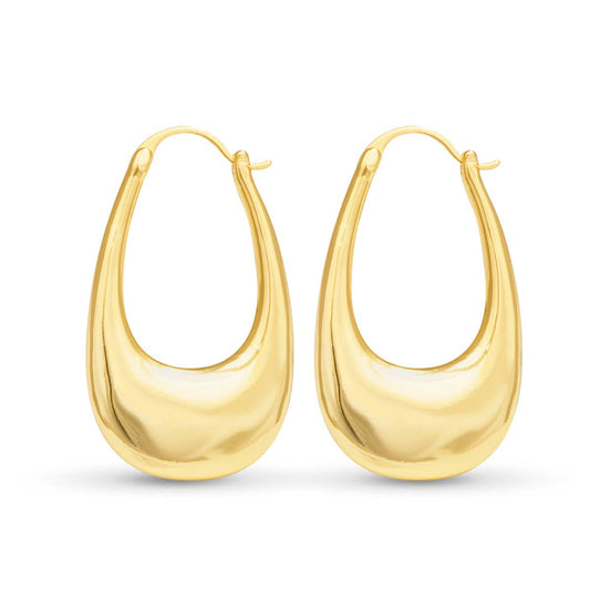 Naomi Polished Elongated Hoop - Gold - AMANDA BLU