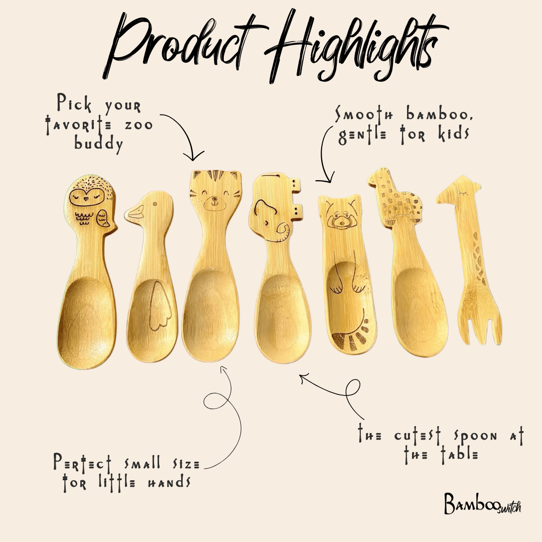 Bamboo Animal Kids & Toddler Utensils | Elephant Spoon