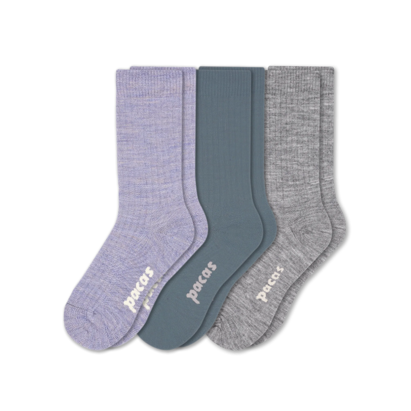 3 Pack - Women's Light-Weight Crew Pacas Socks: STRIPE/Black/Charcoal SolidAll / Medium / Large (US: 8.5 - 11.5+)