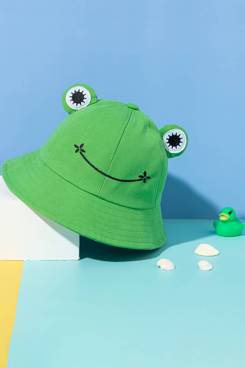 CARTOON FROG DESIGN BUCKET HAT_CWAH0469: BLACK / (OS) 1
