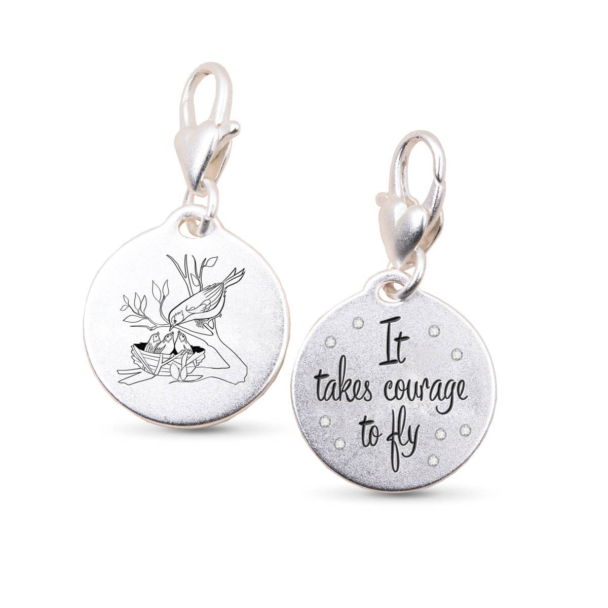 Silver 1 Tone Medallion Baby Bird Courage to Fly