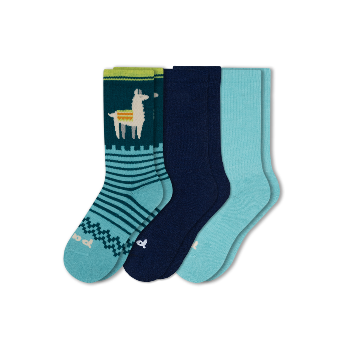3 Pack - Women's Crew Pacas Socks: Medium / Large (US: 8.5 - 11.5+) / Multi-Stripe/Gray & SOLID/Teal & VARIEGATED STRIPE/ Chambray/ Treetop