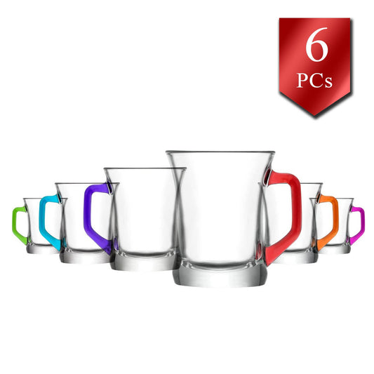 Zen Glass Coffee Mug Set with Colorful Handle, 7.6 oz