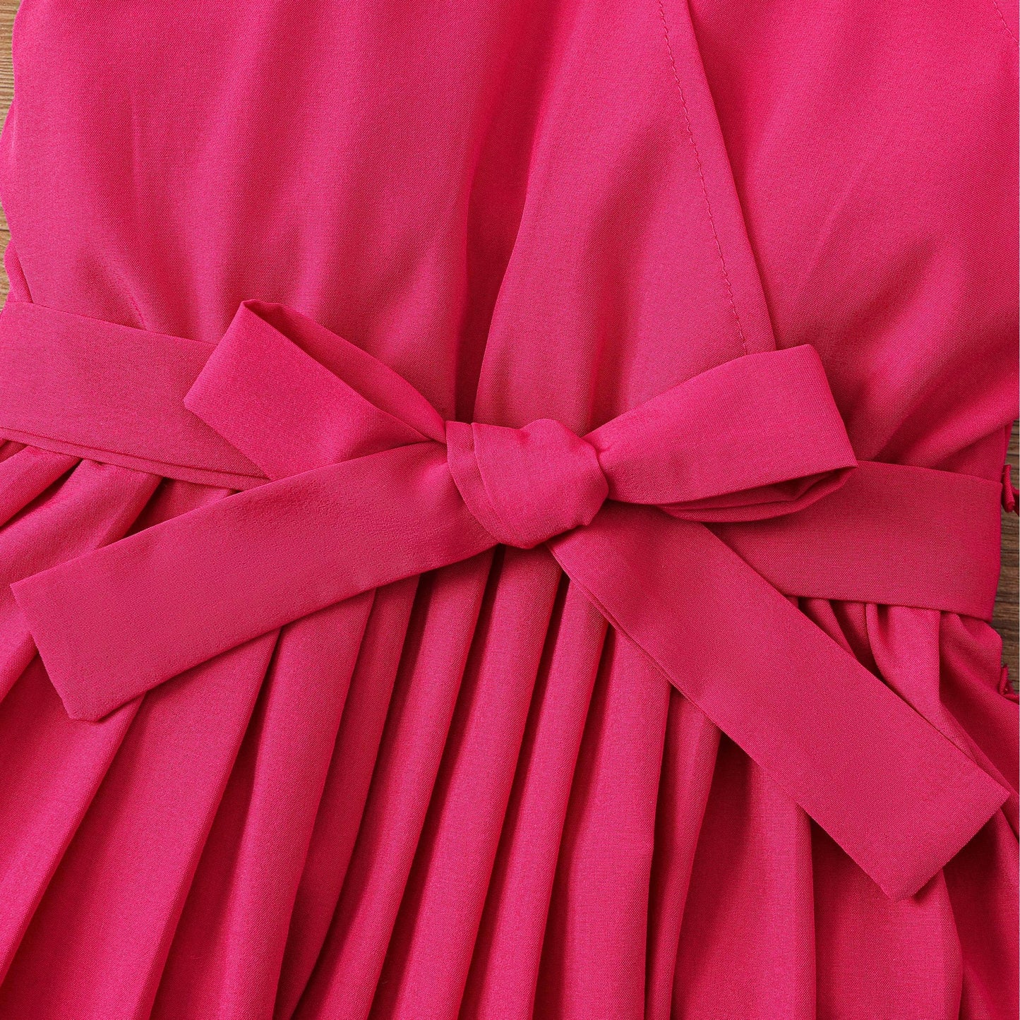 Summer Girls Halter Pleated Dress 1pc Solid Color: Roseo / 9-10 Years
