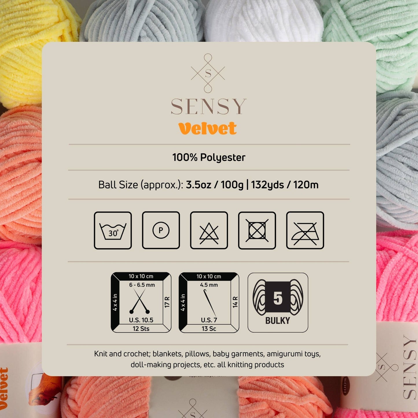 Sensy Velvet Yarn, Blanket Yarn, 3.5 oz, 132 Yards, Gauge 5 Bulky: Moonlight / 1 Skein