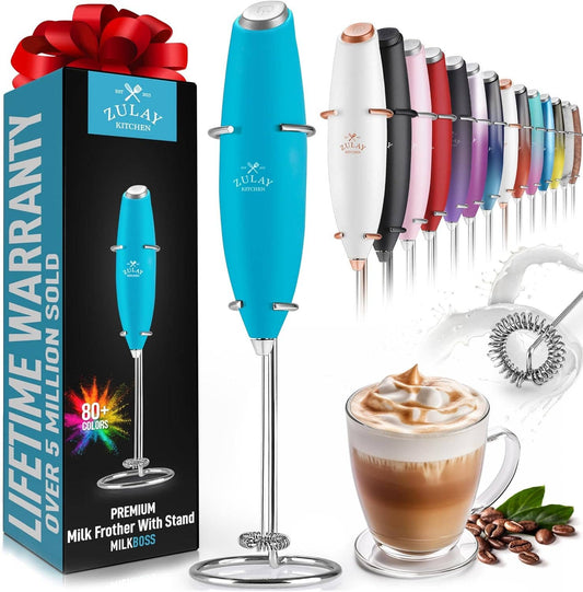 Powerful Handheld Milk Frother with Stand: Teal