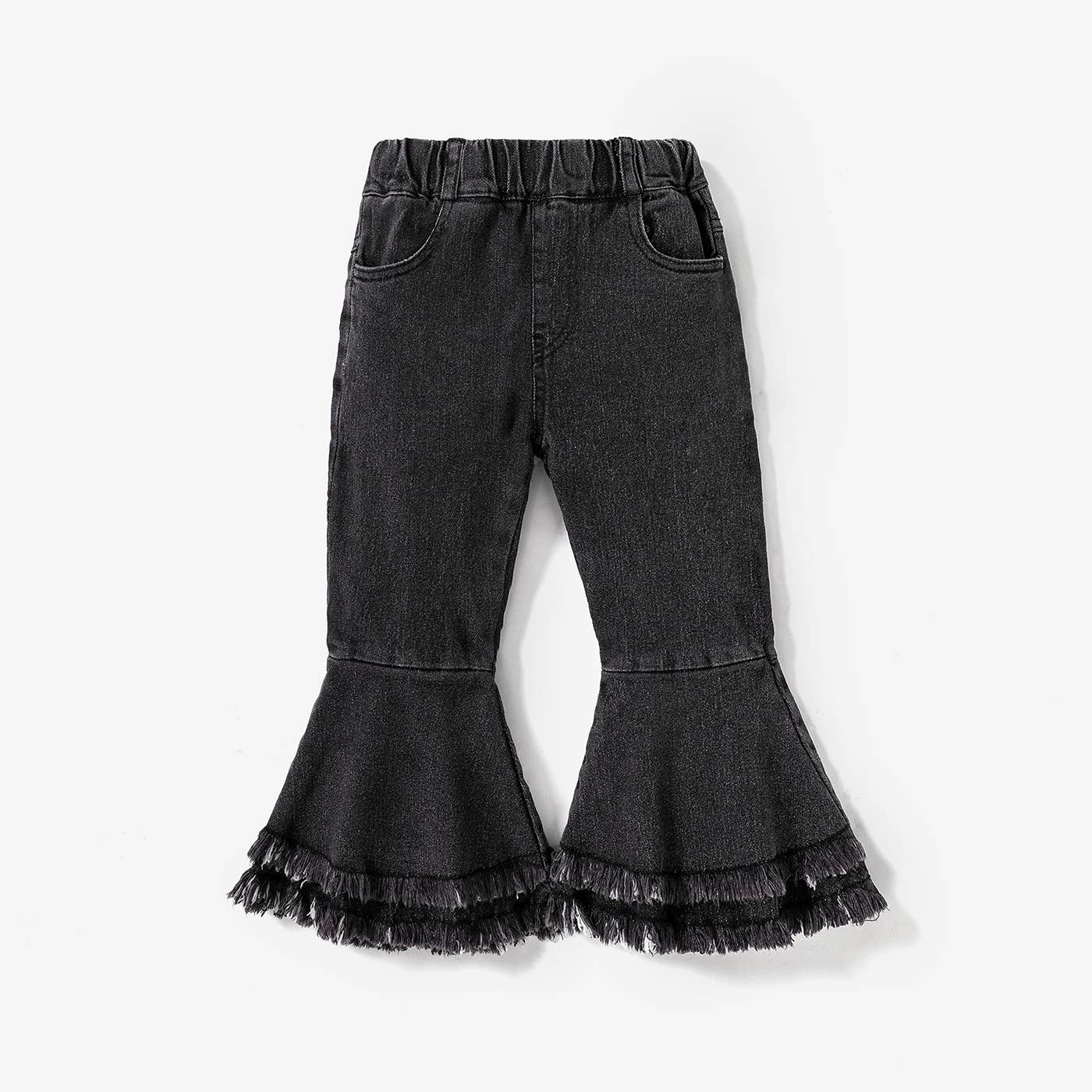 Kid Girl Sweet Ruffle Edge Denim Jeans: Grey / Kids: 3-4 Years