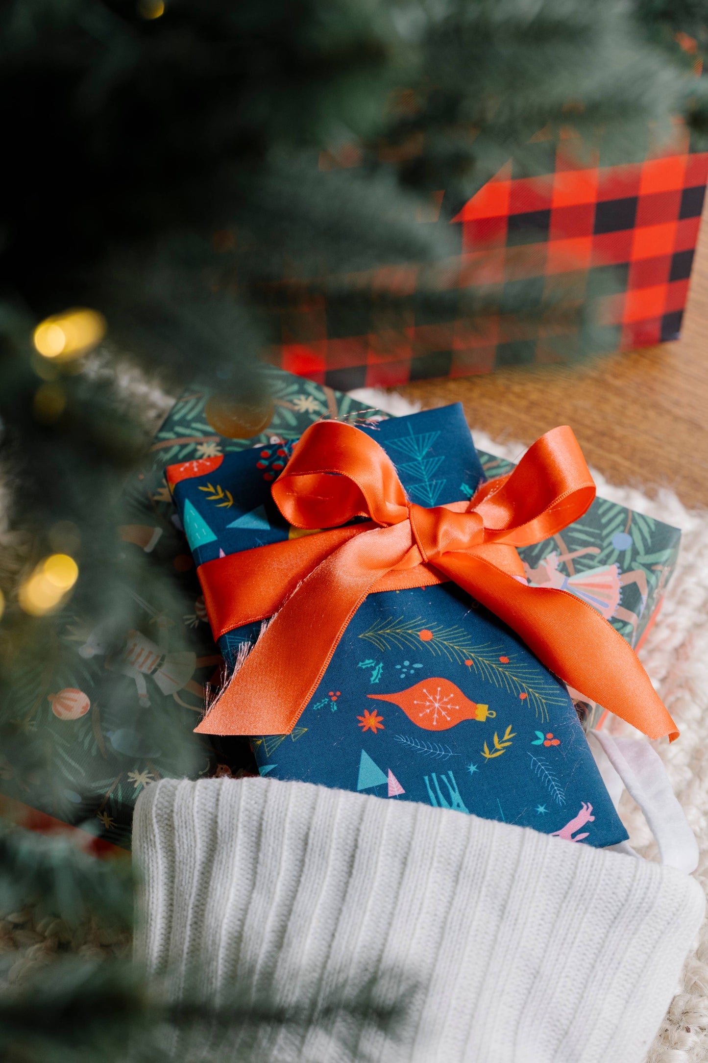 Reusable Fabric Gift Wrap, Winter Wonderland, Organic Cotton