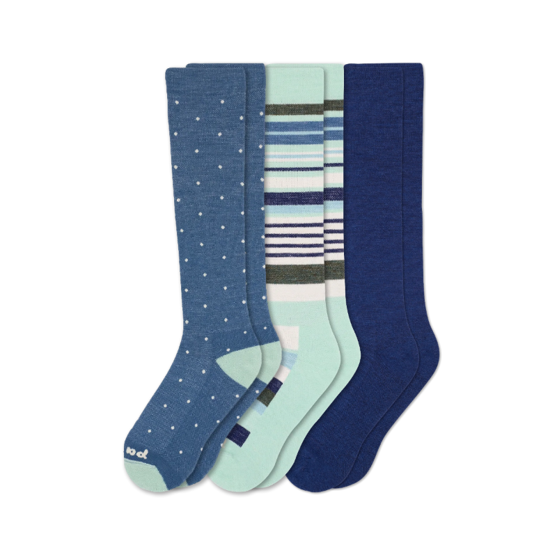 Women's Compression Socks: SOLID/Black & POLKA/Gray/Charcoal & THIN STRIPE/Black / Medium / Large (US: 8.5 - 11.5+)