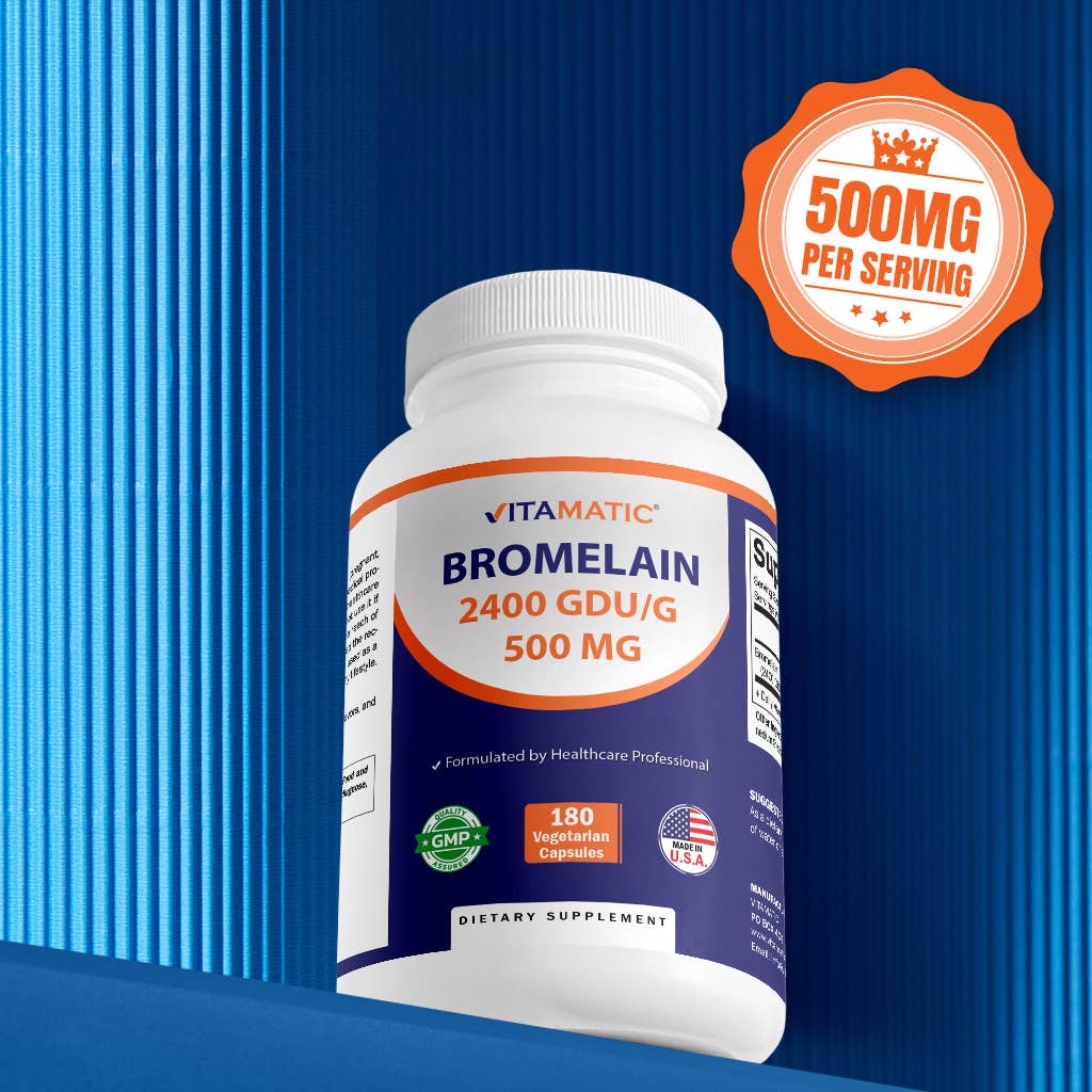 Vitamatic Bromelain 500mg | 2400 GDU/g | 180 Capsules