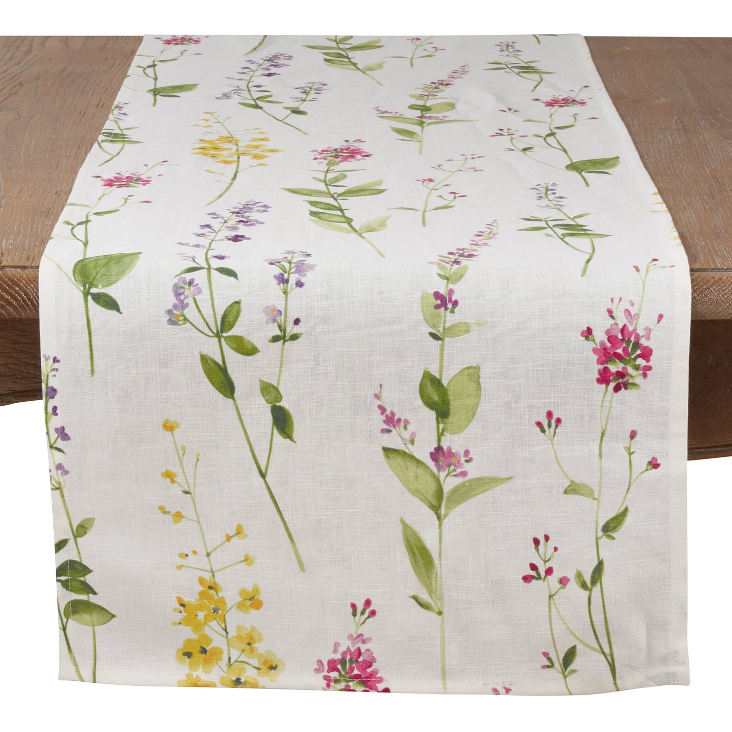 Watercolor Floral Stems Runner: Off-White / 16"x72"