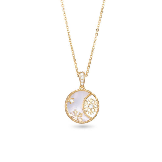 Gold CZ MOP Snowflake Ornament Necklace - AMANDA BLU