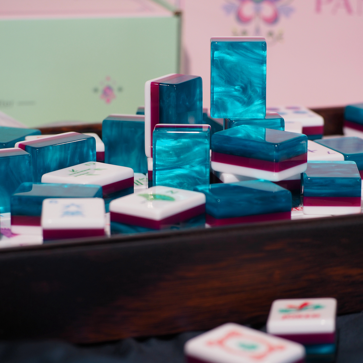 Jade Bloom Mahjong Set - Sapphire Blue 09-02