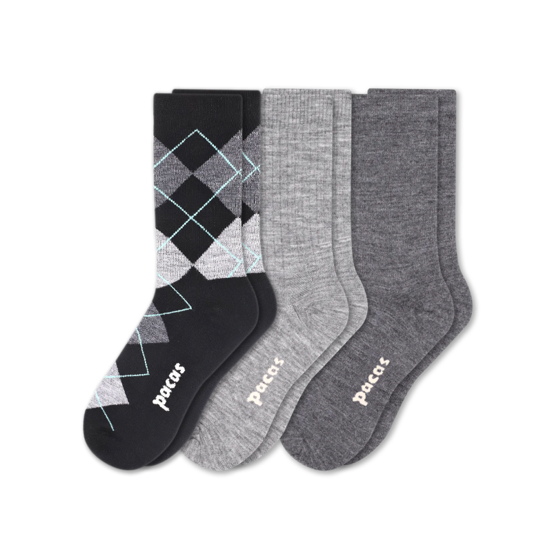 3 Pack - Women's Light-Weight Crew Pacas Socks: STRIPE/Black/Charcoal SolidAll / Medium / Large (US: 8.5 - 11.5+)