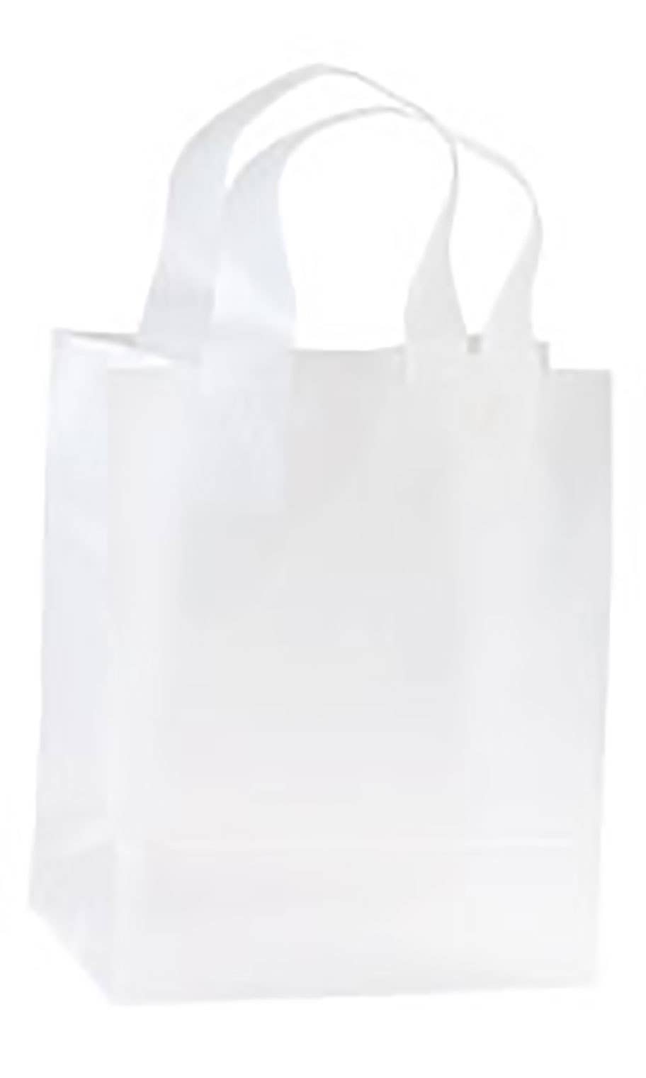 Frosted Retail Shopping Bags: Clear - Handles / Case of 250 / Large