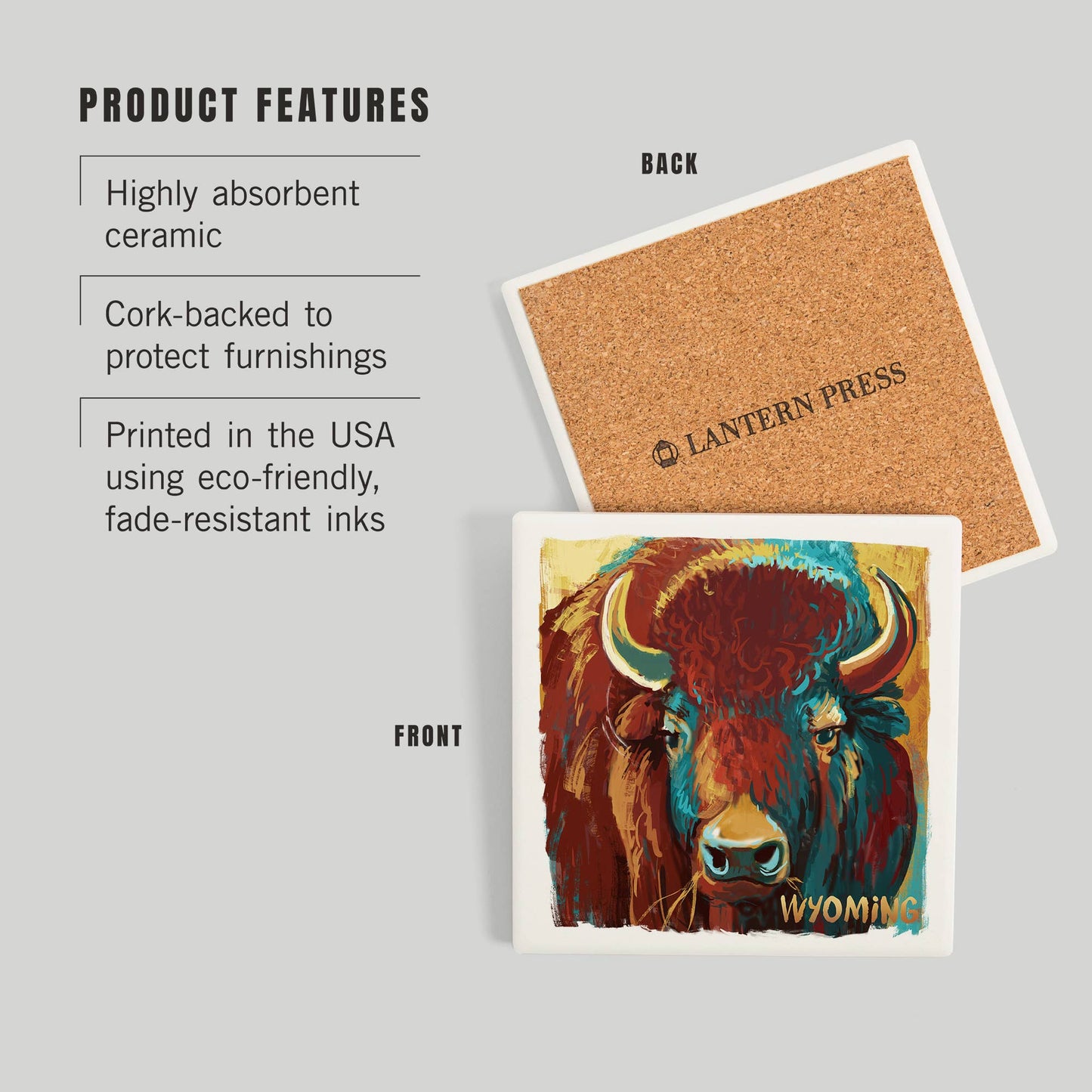 CERAMIC COASTER Wyoming Bison, Vivid