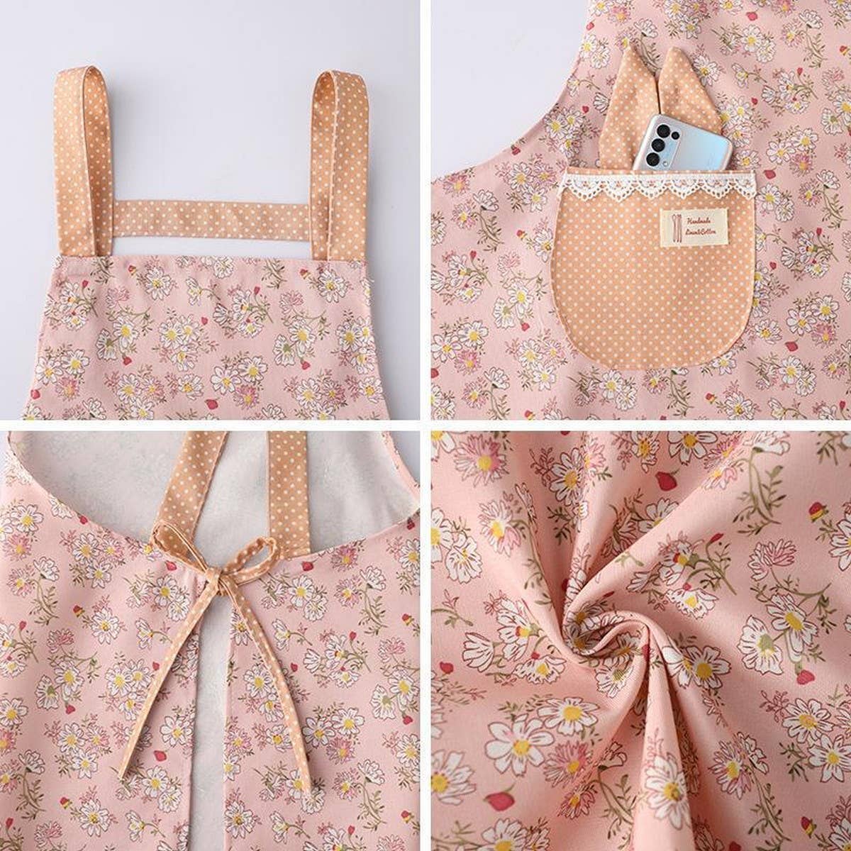 CUTE FLORAL CANVAS BIB APRONS WITH POCKETS_CWMM2049: Green / (OS) 1