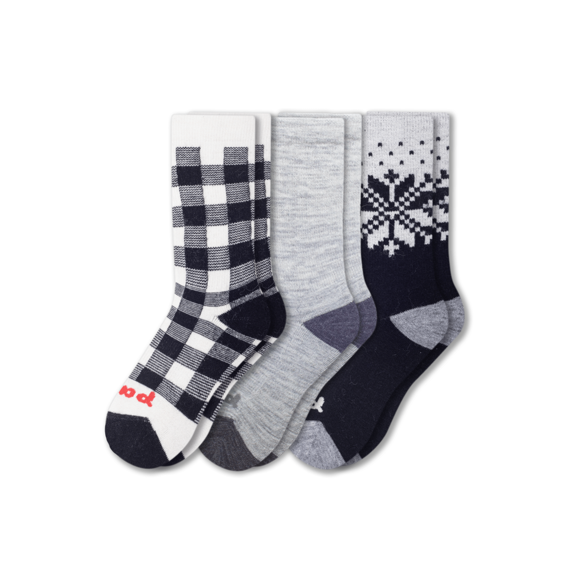 3 Pack - Women's Crew Pacas Socks: Medium / Large (US: 8.5 - 11.5+) / Multi-Stripe/Gray & SOLID/Teal & VARIEGATED STRIPE/ Chambray/ Treetop