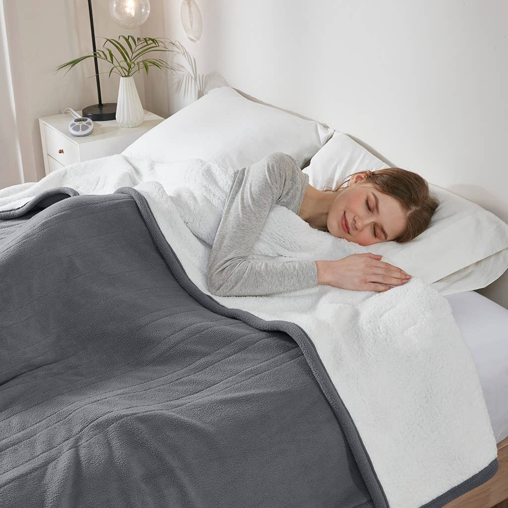 Heated Fleece & Sherpa Electric Bedding Blanket, Dark Grey: Queen