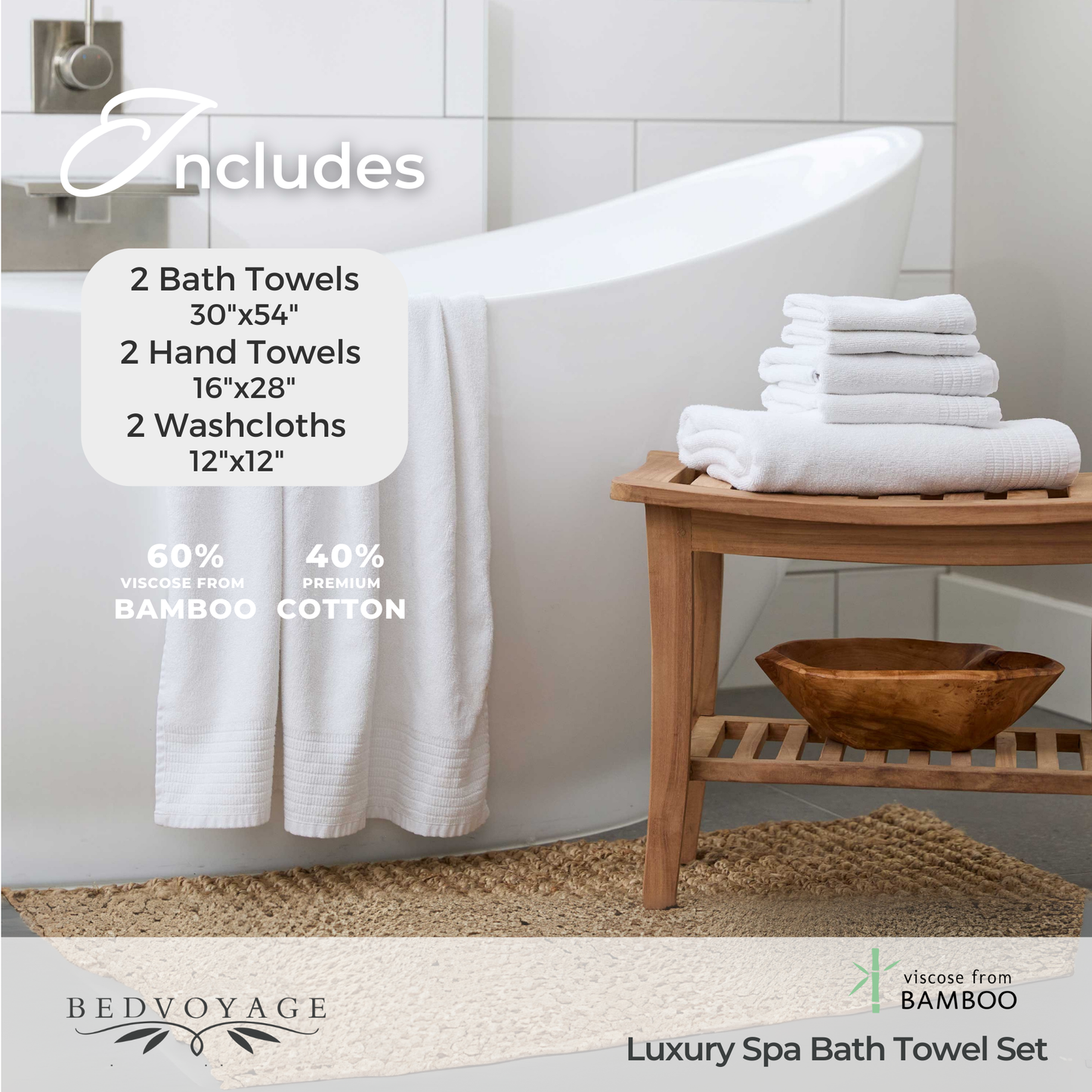 Bamboo Spa Towel Collection - 6pc Set: Seaglass