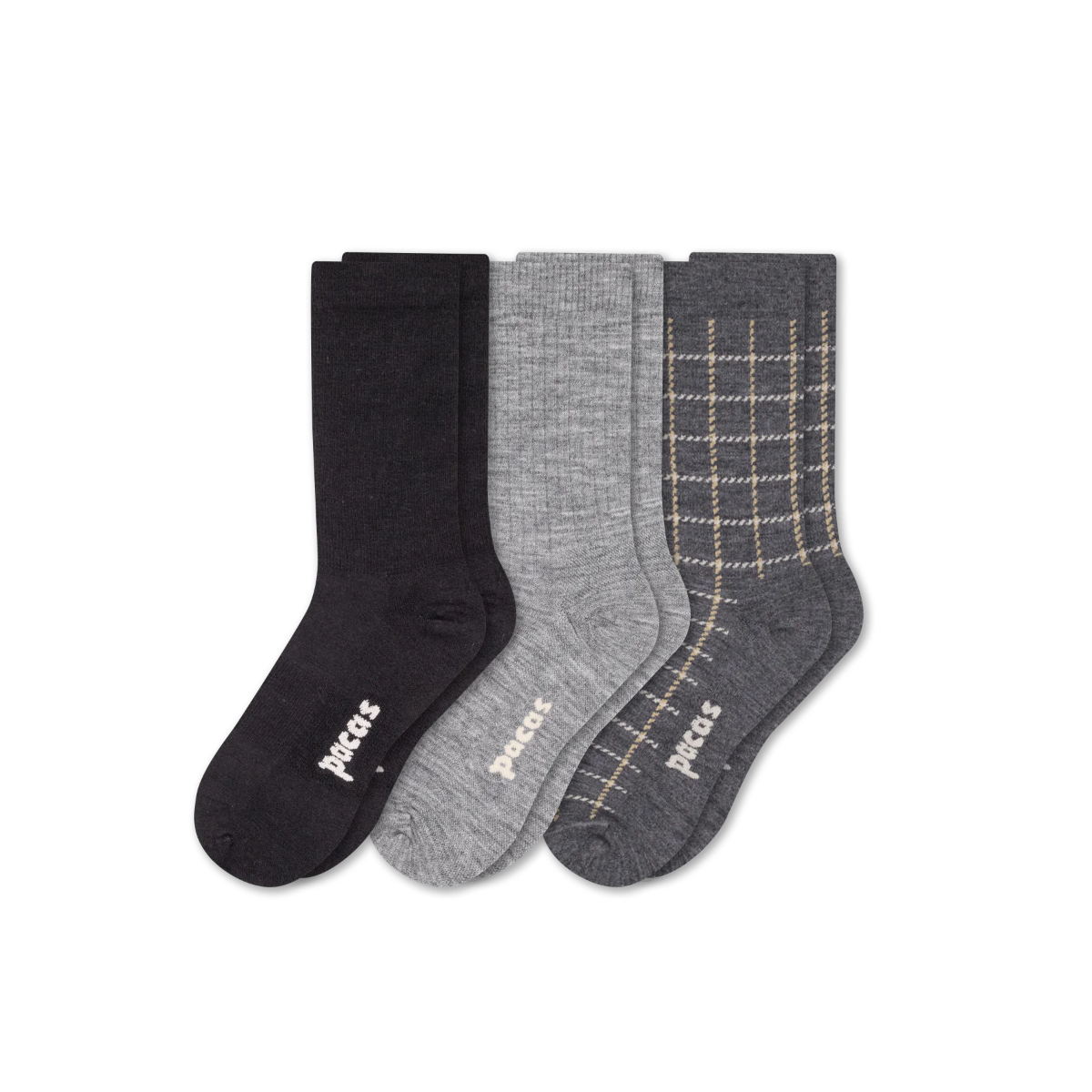 3 Pack - Women's Light-Weight Crew Pacas Socks: STRIPE/Black/Charcoal SolidAll / Medium / Large (US: 8.5 - 11.5+)