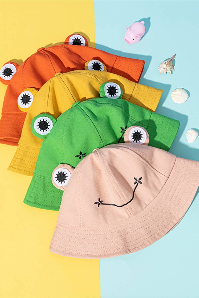 CARTOON FROG DESIGN BUCKET HAT_CWAH0469: BLACK / (OS) 1