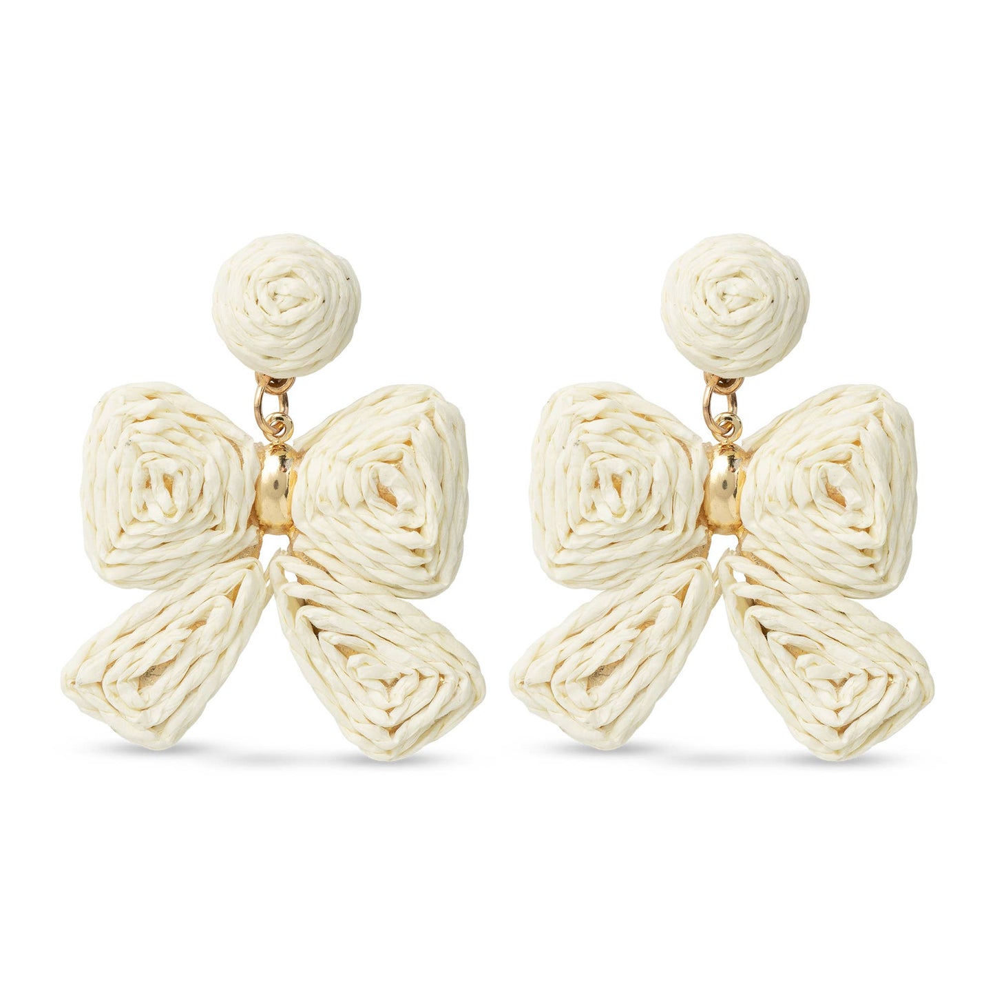 Gold Raffia Bow Earrings: Ivory