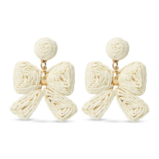 Gold Raffia Bow Earrings: Ivory