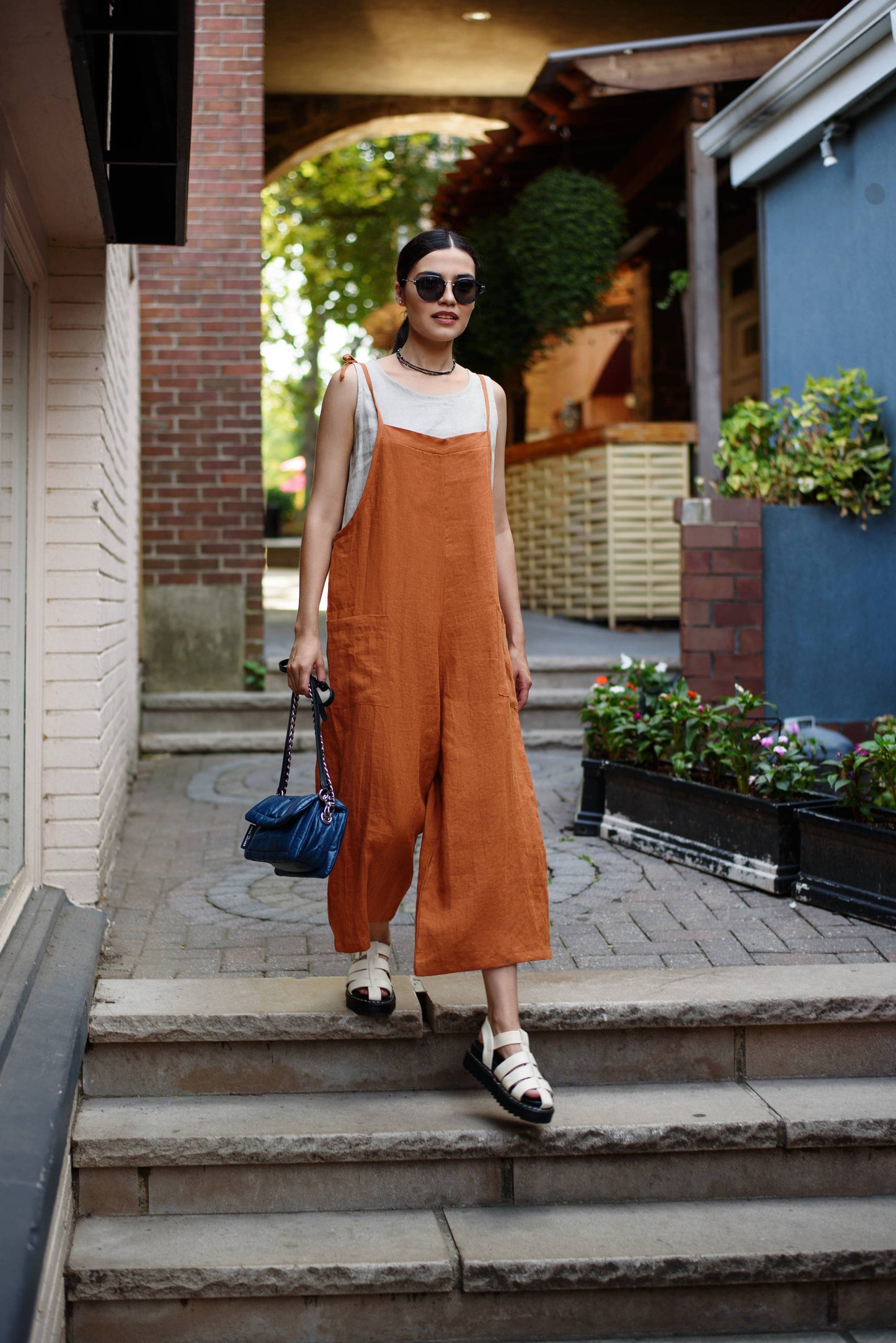 Linen Romper, Jumpsuit, Jumper: Small / Natural