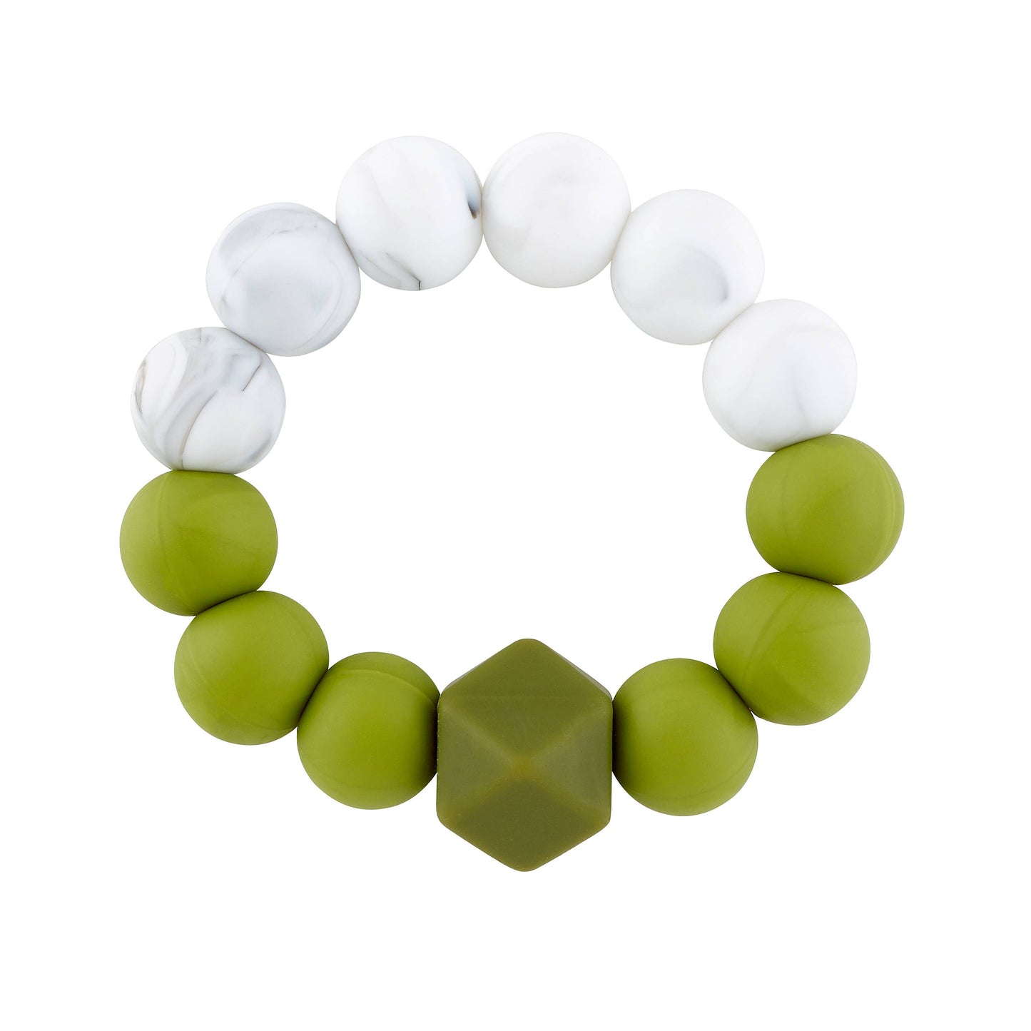 Natural Wood & BPA-Free Silicone Teething Rattle: Marble & Sage