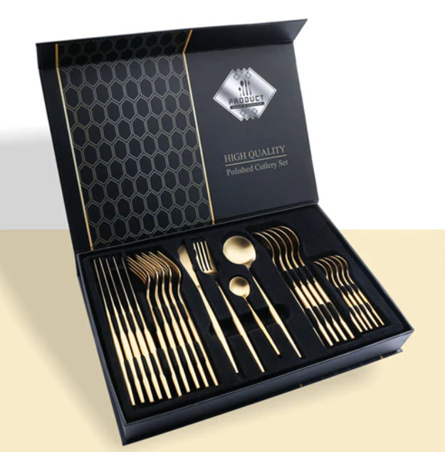 24pcs Tableware Set: Black Gold