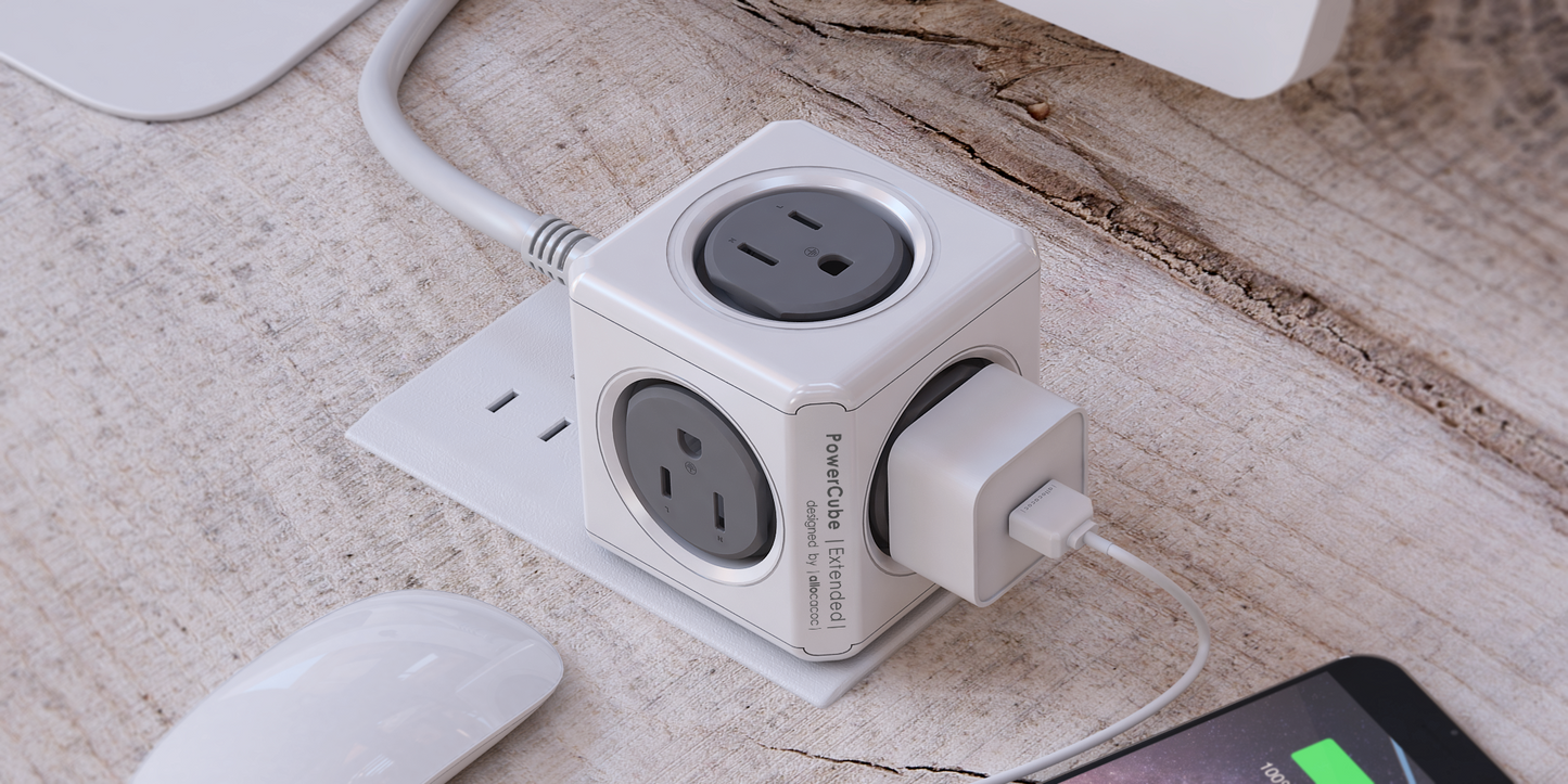 PowerCube Extended - 5 Outlets Surge Protector 5ft Cord: Red