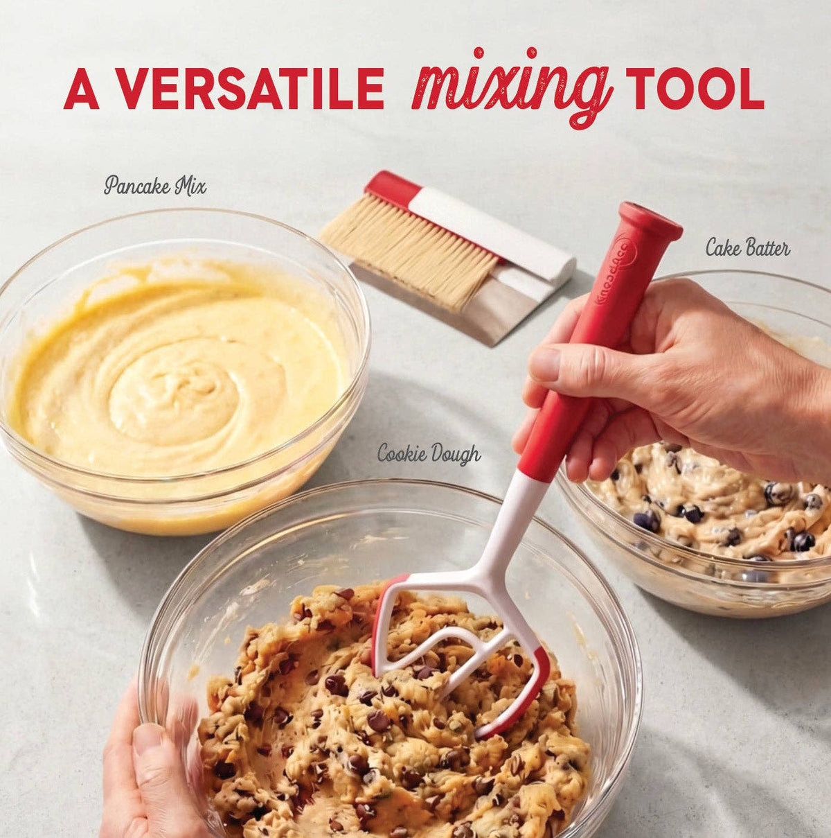 KneadAce Dough Wand, Danish Dough Whisk: White / Red