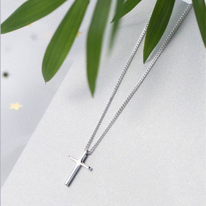 Dainty Cross Charm Pendant Necklace in 925 Sterling Silver: Rose gold