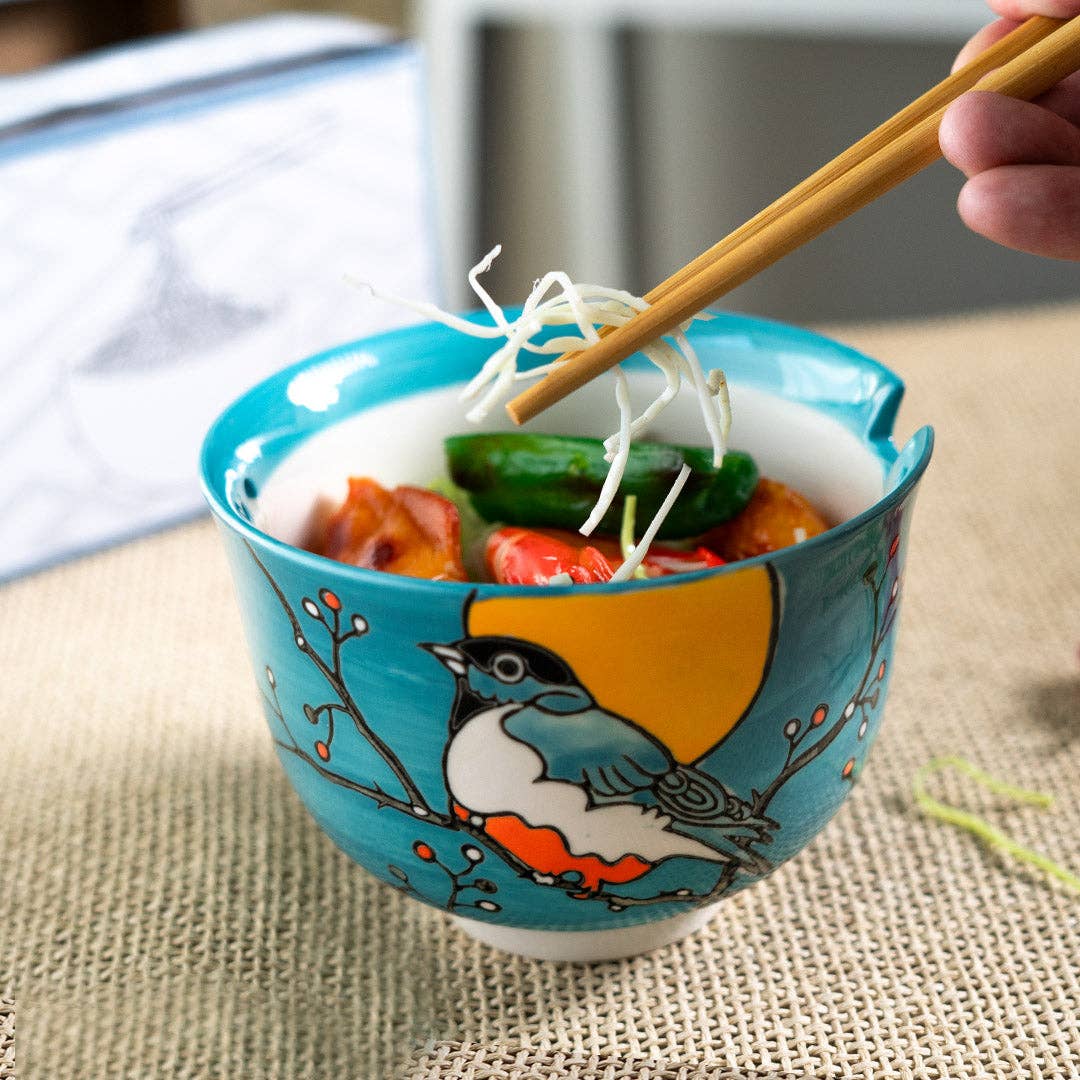 18oz 5"D Donburi Bowl With Chopsticks Set Robin (4/16)