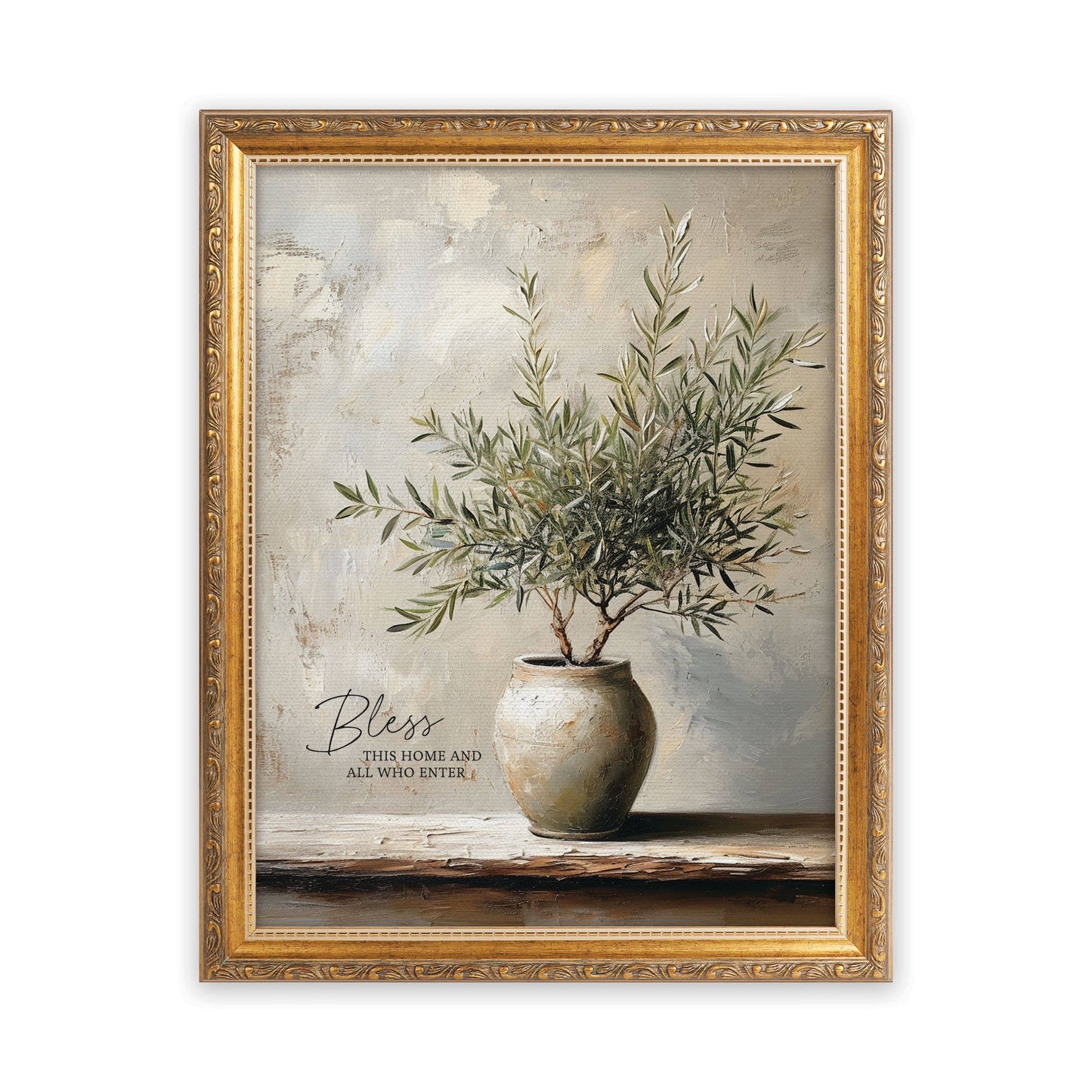 Bless This Home And All Who Enter Gold Framed Linen