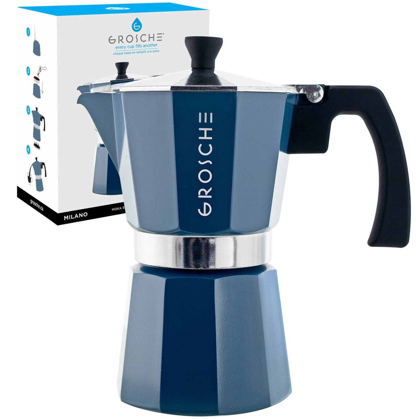 GROSCHE MILANO Stovetop Espresso Maker - Blue: 6 cup