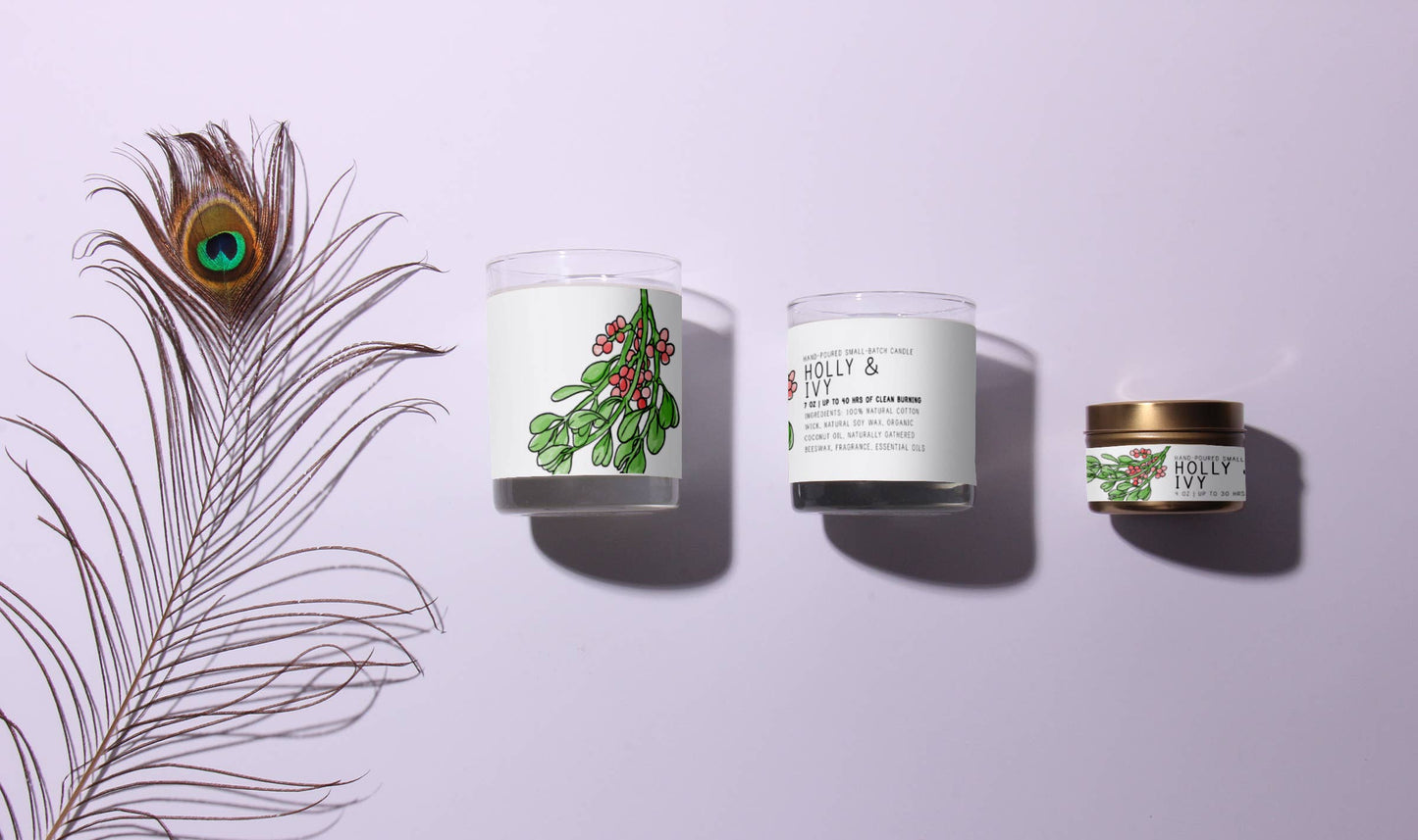 Holly & Ivy - Just Bee Candles: 7 oz (up to 40 hrs of clean burning)