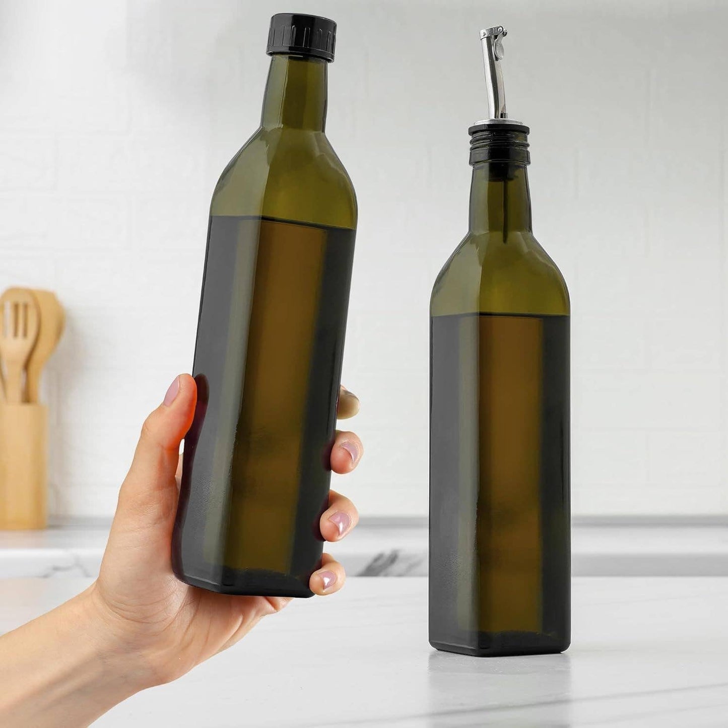 Olive Oil Dispenser Bottle16.9 oz with Accessories: Glass Dark Green