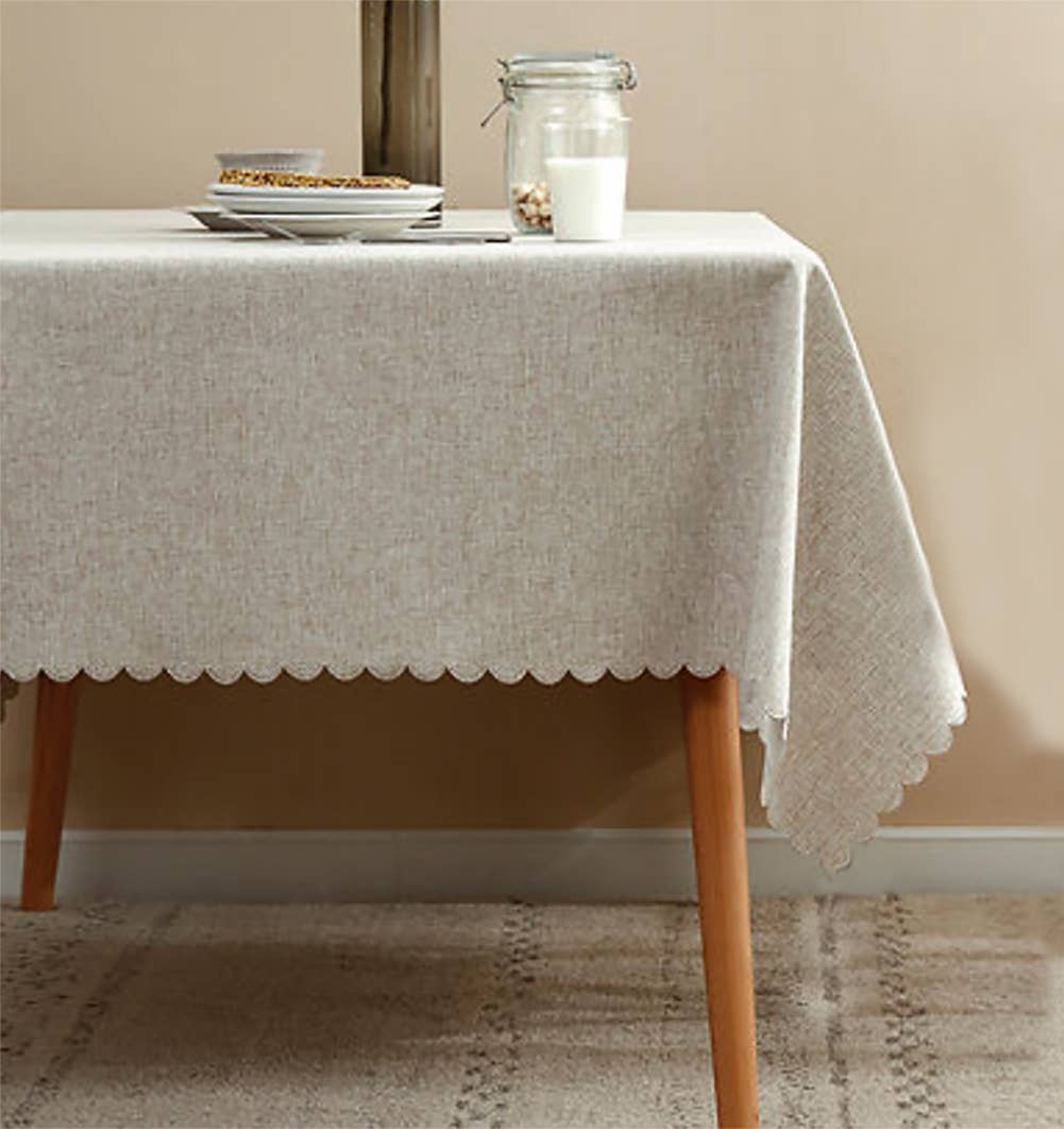 Natural Scalloped Border Wrinkle-Free Tablecloth: 56"x40"