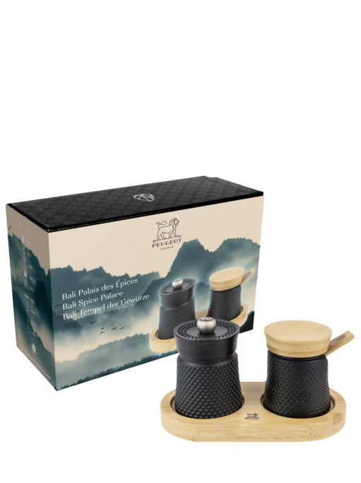 Bali Black Cast-Iron Pepper Mill and its Salt Cellar - Gift Box