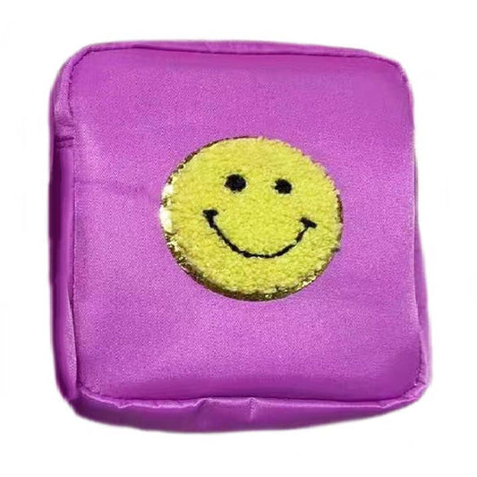 Varsity Collection Nylon Cosmetic Bag Smiley Face Chenille