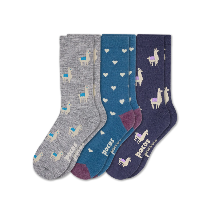 3 Pack - Women's Light-Weight Crew Pacas Socks: STRIPE/Black/Charcoal SolidAll / Medium / Large (US: 8.5 - 11.5+)