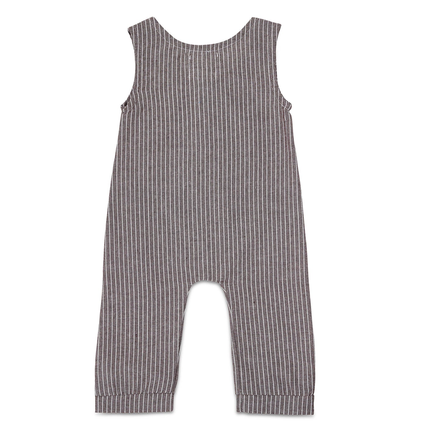 Grey Striped Linen Romper: 0-3m